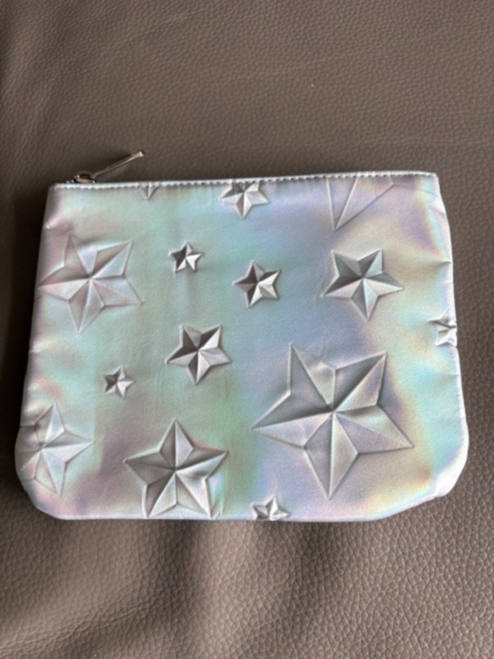 AIMEE KESTENBERG 2-Pce set travel cosmetic toiletry bags iridescent silver stars